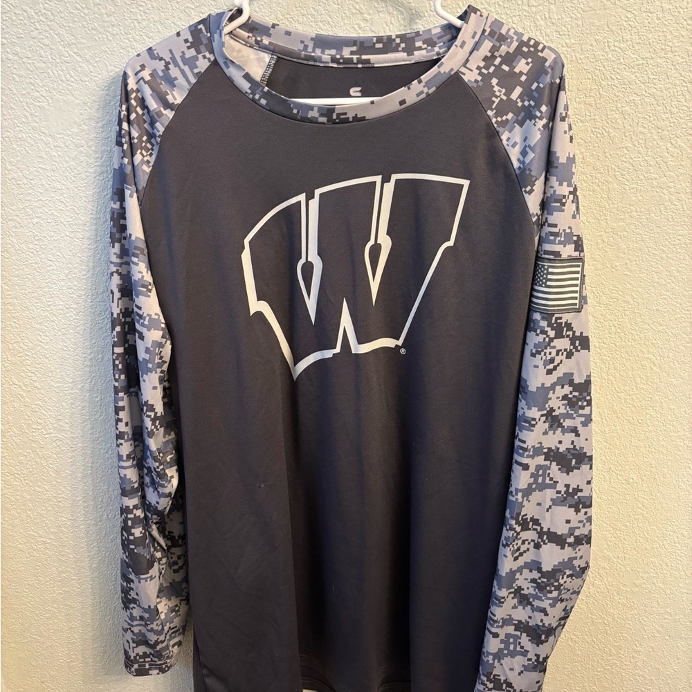 Colosseum Black and Blue Camo Shirt Wisconsin